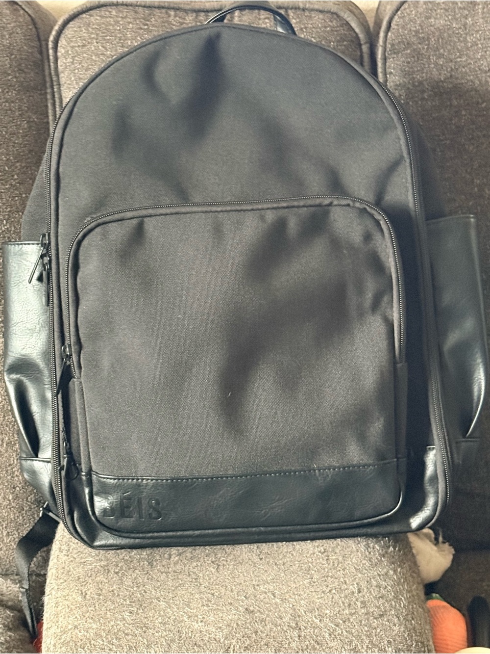 BEIS Black Men's Backpack with Leather-Trim Accents